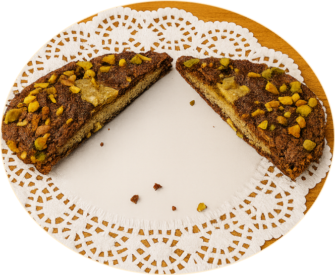 The Pistachio Conspiracy: A luxurious chocolate cookie stuffed with pistachio kadaifi and covered in pistachios.